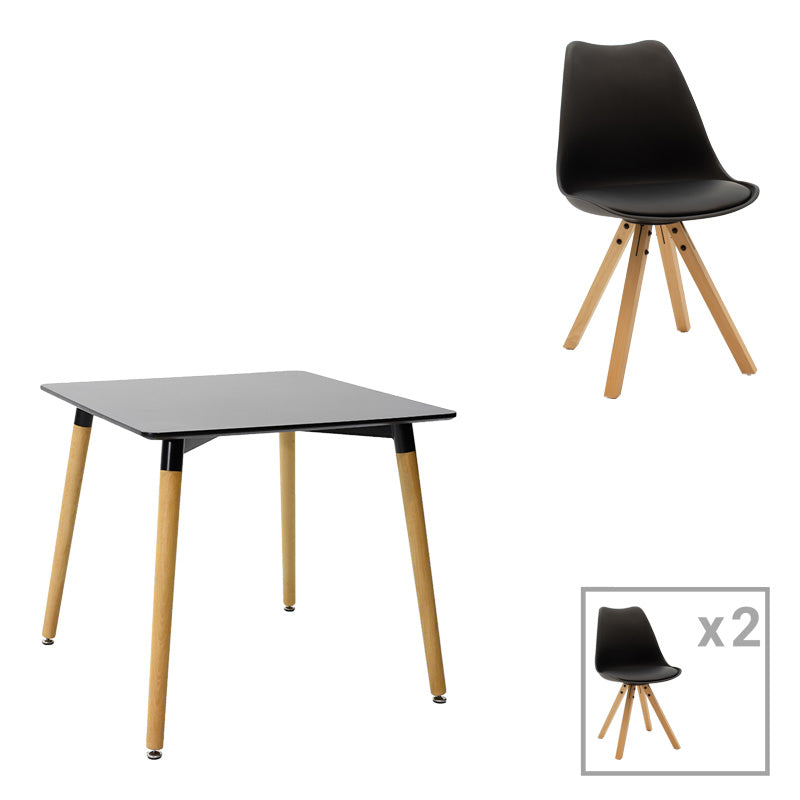 Τραπεζαρία Natali-Caron pakoworld σετ 3τεμ mdf σε μαύρη-φυσική απόχρωση 80x80x76εκ - Hippiehome.gr