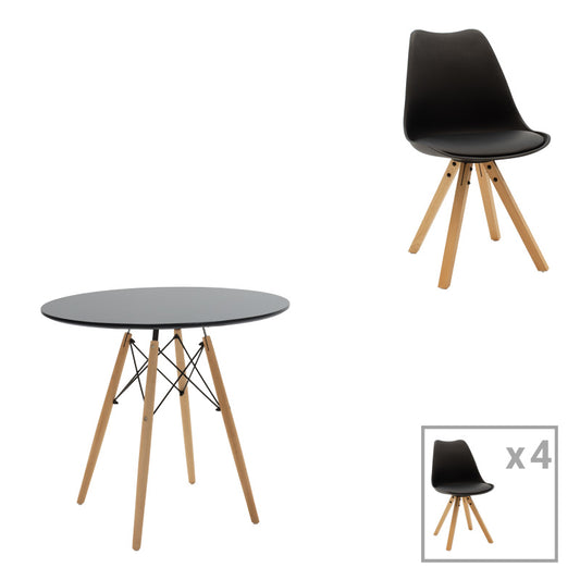 Τραπεζαρία Julita-Caron pakoworld σετ 5τεμ mdf σε μαύρη-φυσική απόχρωση Φ80x76εκ - Hippiehome.gr