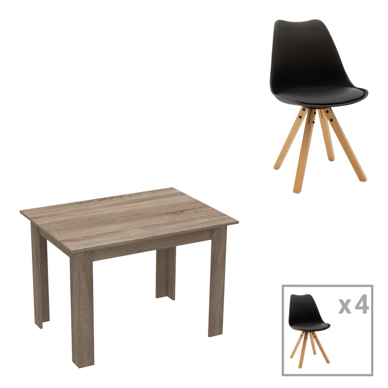 Τραπεζαρία Manka-Caron pakoworld σετ 5τεμ σε sonoma tuffle-μαύρη απόχρωση 110x80x77εκ - Hippiehome.gr