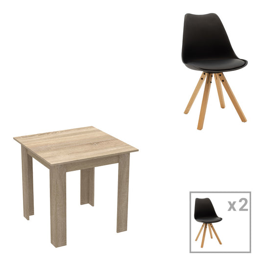 Τραπεζαρία Manka I-Caron pakoworld σετ 3τεμ σε sonoma-μαύρη απόχρωση 80x80x77εκ - Hippiehome.gr