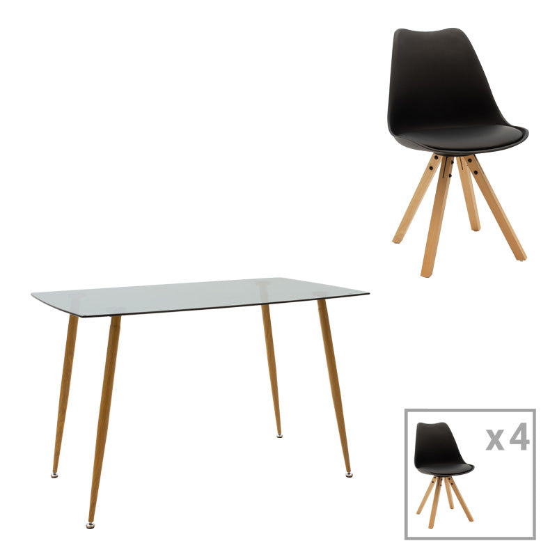 Τραπεζαρία Chloe-Caron pakoworld σετ 5τεμ σε ανθρακί-μαύρη απόχρωση 120x70x75εκ - Hippiehome.gr