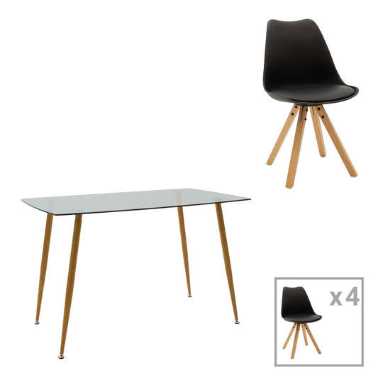 Τραπεζαρία Chloe-Caron pakoworld σετ 5τεμ σε ανθρακί-μαύρη απόχρωση 120x70x75εκ - Hippiehome.gr