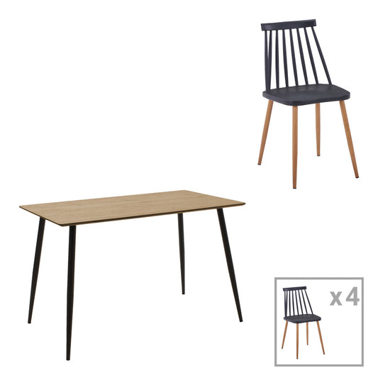 Τραπεζαρία Cuba-Aurora I pakoworld σετ 5τεμ σε sonoma-μαύρη απόχρωση 120x70x76εκ - Hippiehome.gr