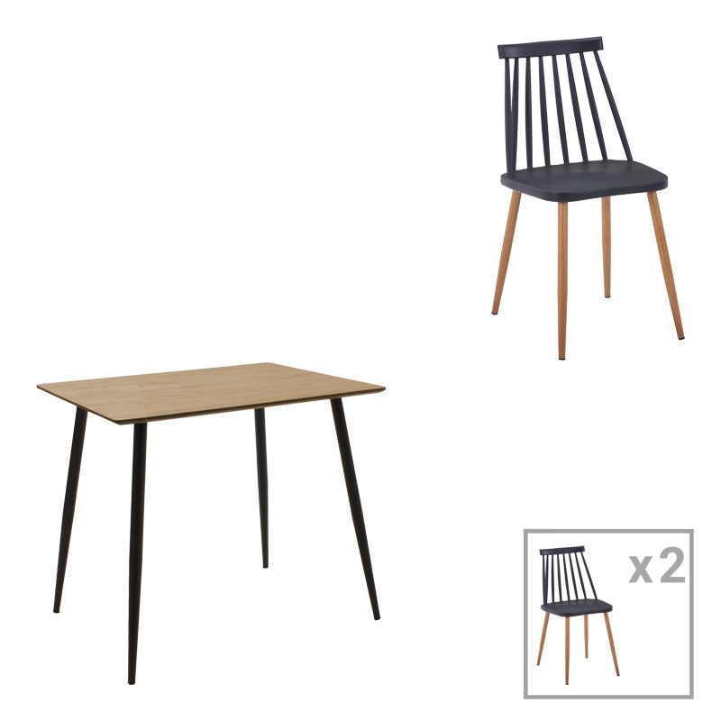 Τραπεζαρία Cuba-Aurora I pakoworld σετ 3τεμ σε sonoma-μαύρη απόχρωση 70x70x75εκ - Hippiehome.gr