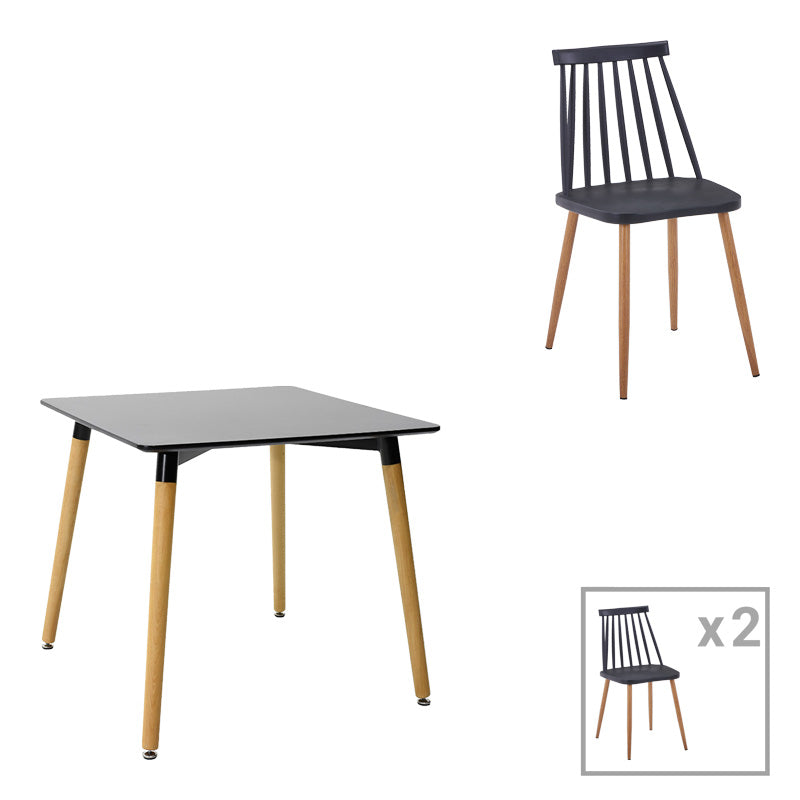 Τραπεζαρία Natali-Aurora I pakoworld σετ 3τεμ σε μαύρη-φυσική απόχρωση 80x80x76εκ - Hippiehome.gr