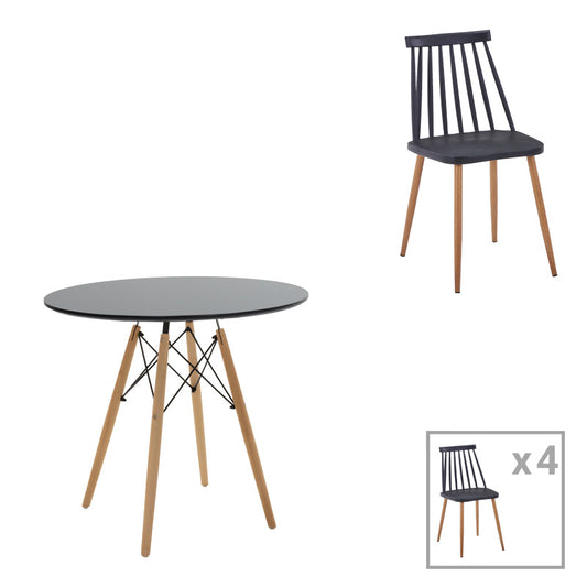 Τραπεζαρία Julita-Aurora I pakoworld σετ 5τεμ σε μαύρη-φυσική απόχρωση Φ80x73εκ - Hippiehome.gr