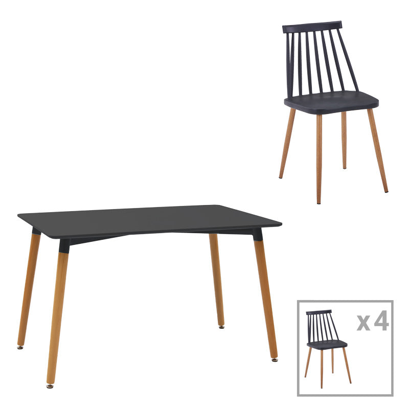 Τραπεζαρία Natali-Aurora I pakoworld σετ 5τεμ σε μαύρη-φυσική απόχρωση 120x80x76εκ - Hippiehome.gr