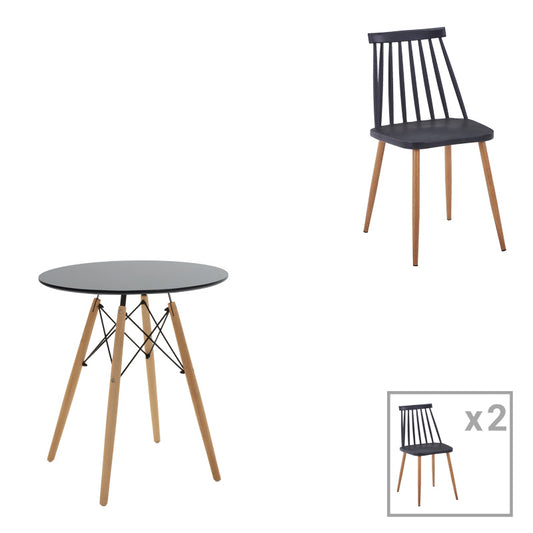 Τραπεζαρία Julita-Aurora I pakoworld σετ 3τεμ σε μαύρη-φυσική απόχρωση Φ60x73εκ - Hippiehome.gr