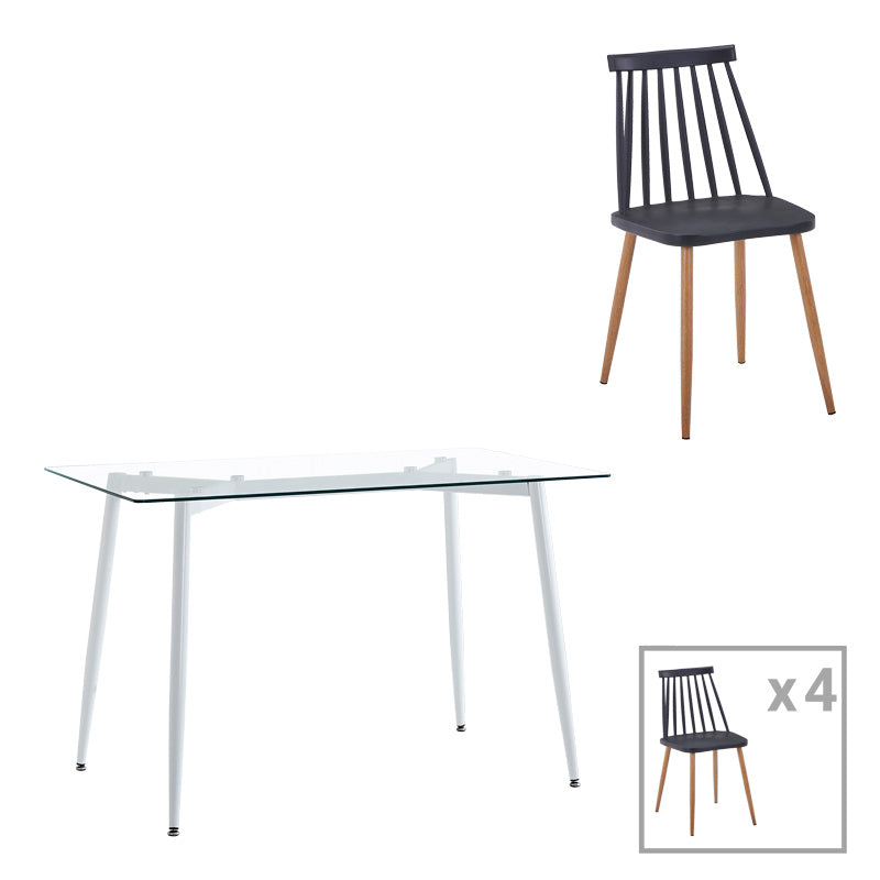 Τραπεζαρία Quana-Aurora I pakoworld σετ 5τεμ σε μαύρη-φυσική απόχρωση 120x70x75εκ - Hippiehome.gr