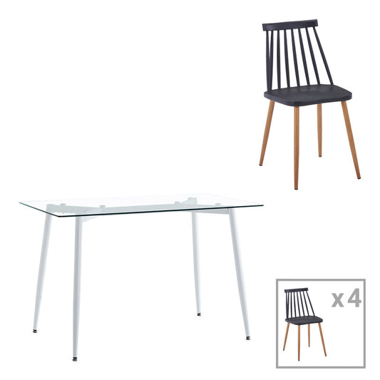 Τραπεζαρία Quana-Aurora I pakoworld σετ 5τεμ σε μαύρη-φυσική απόχρωση 120x70x75εκ - Hippiehome.gr