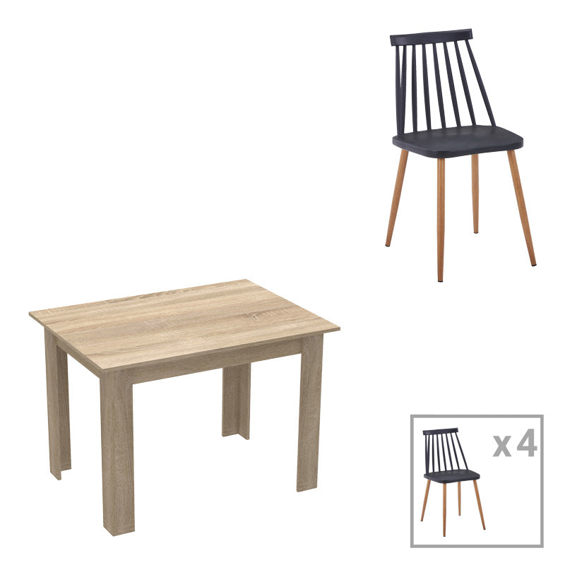 Τραπεζαρία Manka-Aurora I pakoworld σετ 5τεμ σε sonoma-μαύρη απόχρωση 110x80x77εκ - Hippiehome.gr