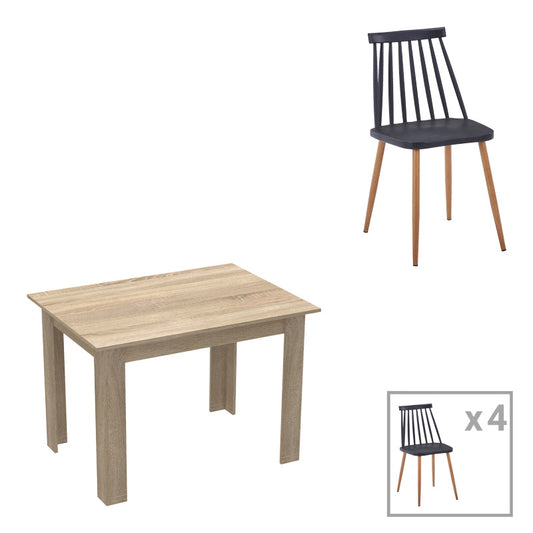 Τραπεζαρία Manka-Aurora I pakoworld σετ 5τεμ σε sonoma-μαύρη απόχρωση 110x80x77εκ - Hippiehome.gr