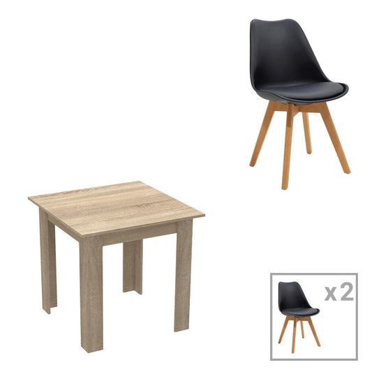 Τραπεζαρία Manka Ι -Gaston pakoworld σετ 3τεμ σε sonoma-μαύρη απόχρωση 80x80x77εκ - Hippiehome.gr