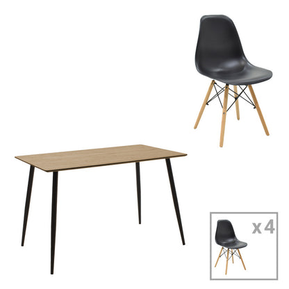 Τραπεζαρία Cuba-Julita pakoworld σετ 5τεμ MDF sonoma-μαύρο-φυσικό 120x70x76εκ - Hippiehome.gr