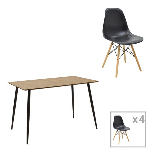 Τραπεζαρία Cuba-Julita pakoworld σετ 5τεμ MDF sonoma-μαύρο-φυσικό 120x70x76εκ - Hippiehome.gr