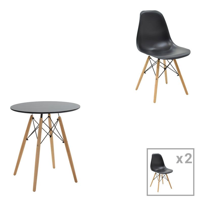 Τραπεζαρία Julita pakoworld σετ 3τεμ MDF μαύρο-ξύλο οξιάς σε φυσική απόχρωση Φ60x73εκ - Hippiehome.gr