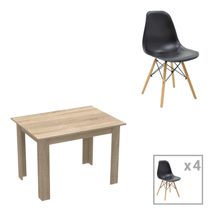 Τραπεζαρία Manka-Julita pakoworld σετ 5τεμ σε sonoma-μαύρη απόχρωση 110x80x77εκ - Hippiehome.gr