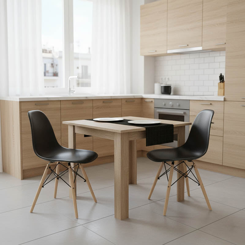 Τραπεζαρία Manka I-Julita pakoworld σετ 3τεμ σε sonoma-μαύρη απόχρωση 80x80x77εκ - Hippiehome.gr