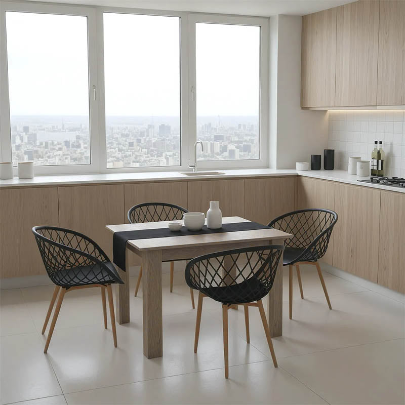 Τραπεζαρία Manka-Ezra pakoworld σετ 5τεμ σε sonoma truffle-μαύρη απόχρωση 110x80x77εκ - Hippiehome.gr