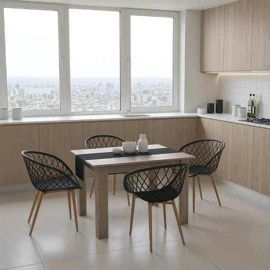 Τραπεζαρία Manka-Ezra pakoworld σετ 5τεμ σε sonoma truffle-μαύρη απόχρωση 110x80x77εκ - Hippiehome.gr