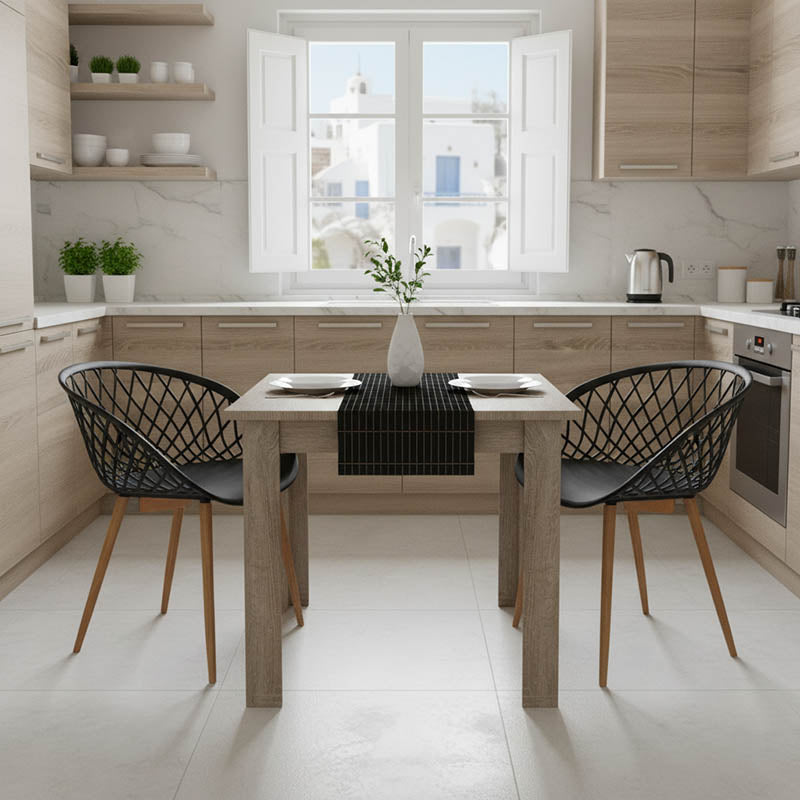 Τραπεζαρία Manka-Ezra pakoworld σετ 3τεμ σε sonoma truffle-μαύρη απόχρωση 80x80x77εκ - Hippiehome.gr