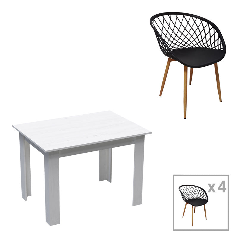 Τραπεζαρία Manka-Ezra pakoworld σετ 5τεμ σε λευκή απόχρωση 110x80x77εκ - Hippiehome.gr