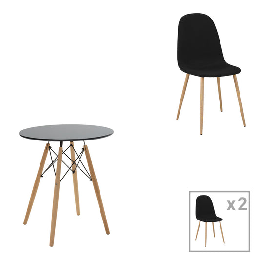 Τραπεζαρία Julita-Bella pakoworld σετ 3τεμ mdf σε μαύρη-φυσική απόχρωση Φ60x73εκ - Hippiehome.gr