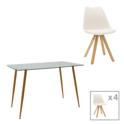 Τραπεζαρία Chloe-Caron pakoworld σετ 5τεμ γυάλινο 8χιλ ανθρακί - πόδι φυσικό 120x70x75εκ - Hippiehome.gr