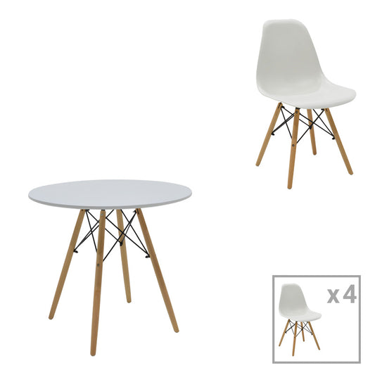 Τραπεζαρία Julita σετ 5τεμ pakoworld MDF και ξύλο οξιάς σε λευκή-φυσική απόχρωση Φ80x73εκ - Hippiehome.gr