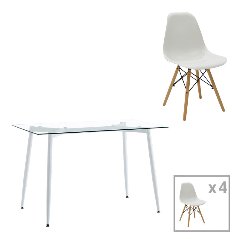 Τραπεζαρία Quana-Julita pakoworld σετ 5τεμ γυάλινο 8χιλ διάφανο - λευκό 120x70x75εκ - Hippiehome.gr