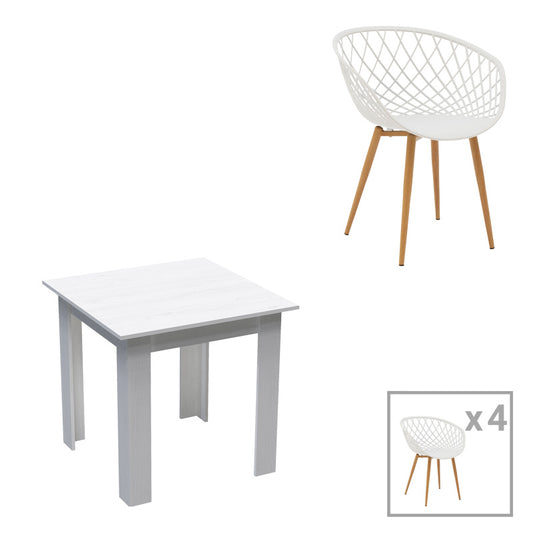 Τραπεζαρία Manka-Ezra pakoworld σετ 3τεμ σε λευκή απόχρωση 80x80x77εκ - Hippiehome.gr