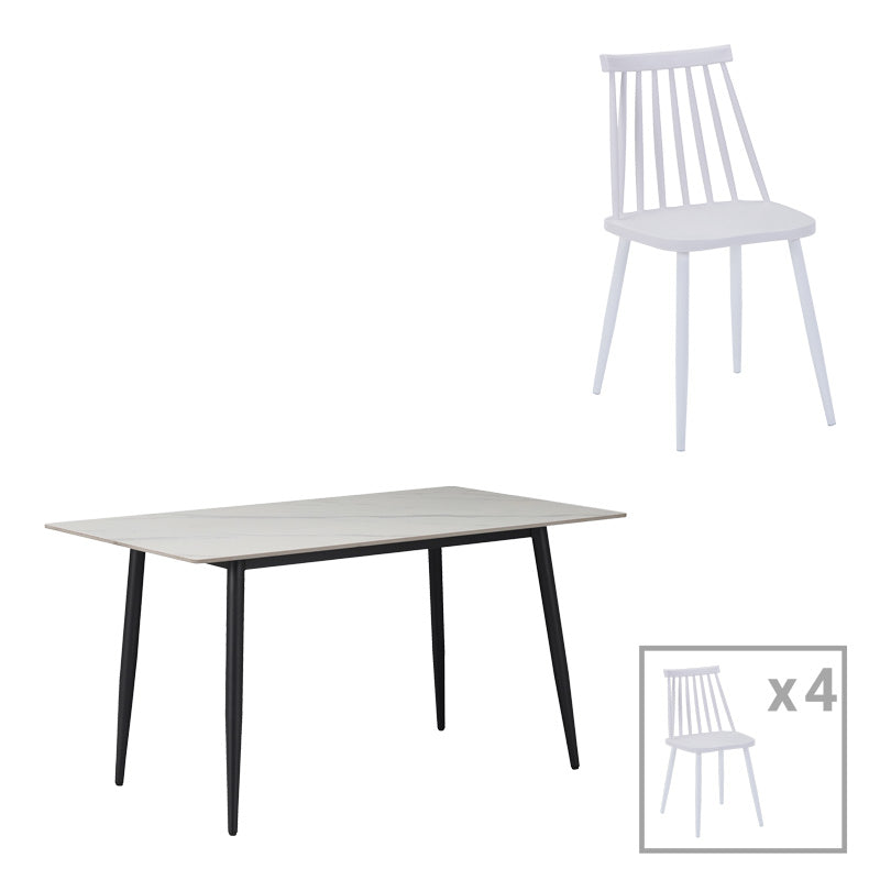 Τραπεζαρία Aurora I-Gustas pakoworld σετ 5τεμ λευκό μαρμάρου-λευκό 120x80x76εκ - Hippiehome.gr