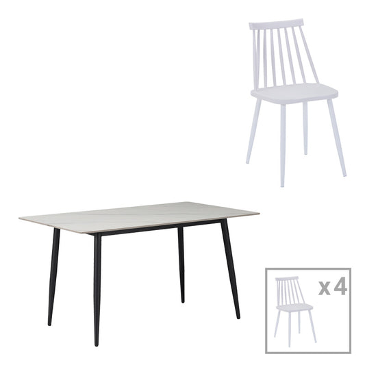 Τραπεζαρία Aurora I-Gustas pakoworld σετ 5τεμ λευκό μαρμάρου-λευκό 120x80x76εκ - Hippiehome.gr