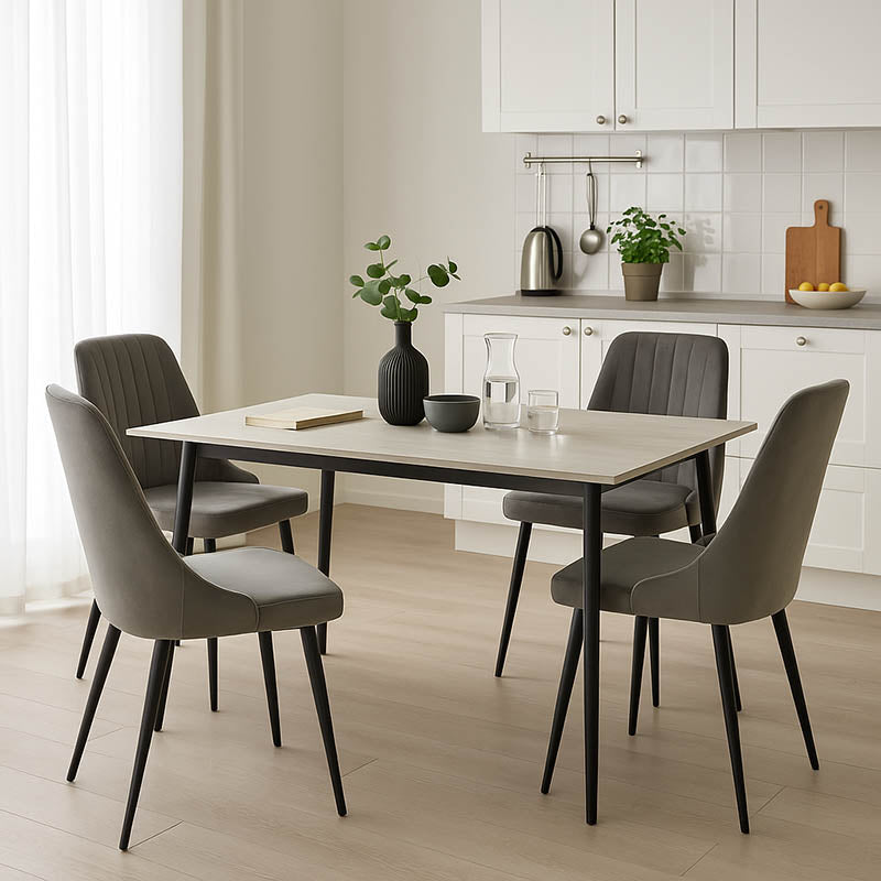 Τραπεζαρία Azori-Gustas pakoworld σετ 5τεμ λευκό μαρμάρου-ανθρακί 120x80x76εκ - Hippiehome.gr