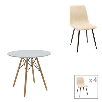 Τραπεζαρία Julita-Noor pakoworld σετ 5τεμ MDF λευκό-μπεζ-φυσικό Φ80x73εκ - Hippiehome.gr