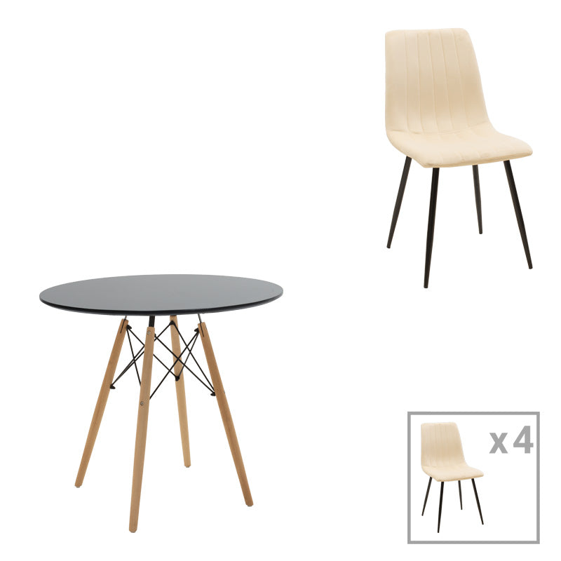 Τραπεζαρία Julita-Noor pakoworld σετ 5τεμ MDF μαύρο-μπεζ-φυσικό Φ80x73εκ - Hippiehome.gr