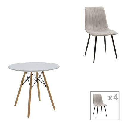 Τραπεζαρία Julita-Noor pakoworld σετ 5τεμ MDF λευκό-γκρι-πόδια φυσικό Φ80x73εκ - Hippiehome.gr