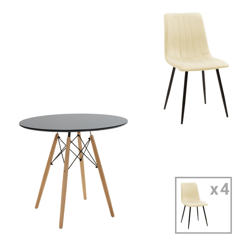 Τραπεζαρία Julita-Noor pakoworld σετ 5τεμ MDF μαύρο-μπεζ ύφασμα Φ80x73εκ - Hippiehome.gr