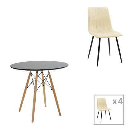 Τραπεζαρία Julita-Noor pakoworld σετ 5τεμ MDF μαύρο-μπεζ ύφασμα Φ80x73εκ - Hippiehome.gr