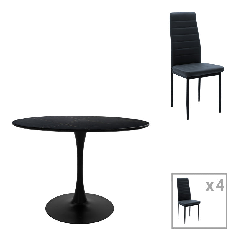 Τραπεζαρία Balou-Parker pakoworld σετ 5τεμ μαύρο-ανθρακί Φ120x73εκ - Hippiehome.gr