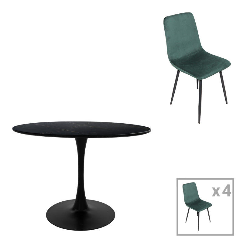 Τραπεζαρία Balou-Grato pakoworld σετ 5τεμ μαύρο-κυπαρισσί Φ100x73εκ - Hippiehome.gr