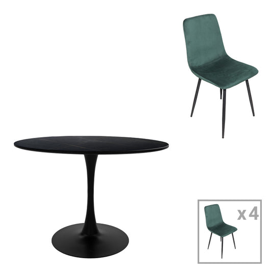 Τραπεζαρία Balou-Grato pakoworld σετ 5τεμ μαύρο-κυπαρισσί Φ100x73εκ - Hippiehome.gr