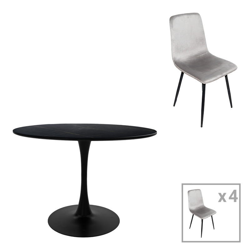 Τραπεζαρία Balou-Grato pakoworld σετ 5τεμ μαύρο-γκρι Φ100x73εκ - Hippiehome.gr