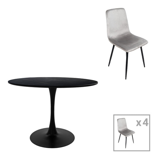 Τραπεζαρία Balou-Grato pakoworld σετ 5τεμ μαύρο-γκρι Φ100x73εκ - Hippiehome.gr