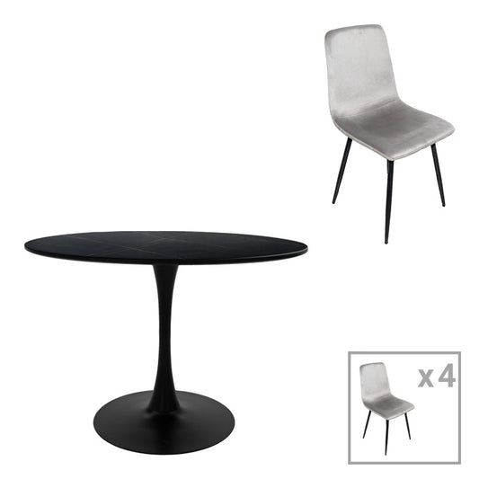 Τραπεζαρία Balou-Grato pakoworld σετ 5τεμ μαύρο-γκρι Φ120x73εκ - Hippiehome.gr