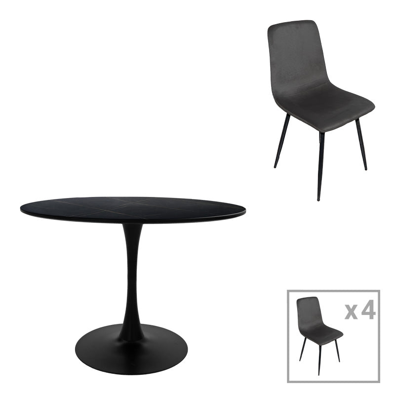 Τραπεζαρία Balou-Grato pakoworld σετ 5τεμ μαύρο Φ100x73εκ - Hippiehome.gr