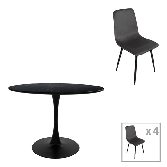 Τραπεζαρία Balou-Grato pakoworld σετ 5τεμ μαύρο Φ100x73εκ - Hippiehome.gr