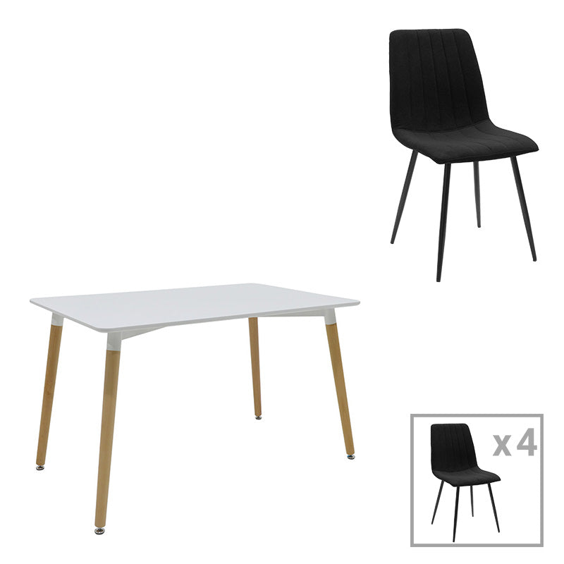 Τραπεζαρία Natali-Noor pakoworld σετ 5τεμ MDF γκρι-λευκό-πόδια φυσικό 120x80x76εκ - Hippiehome.gr