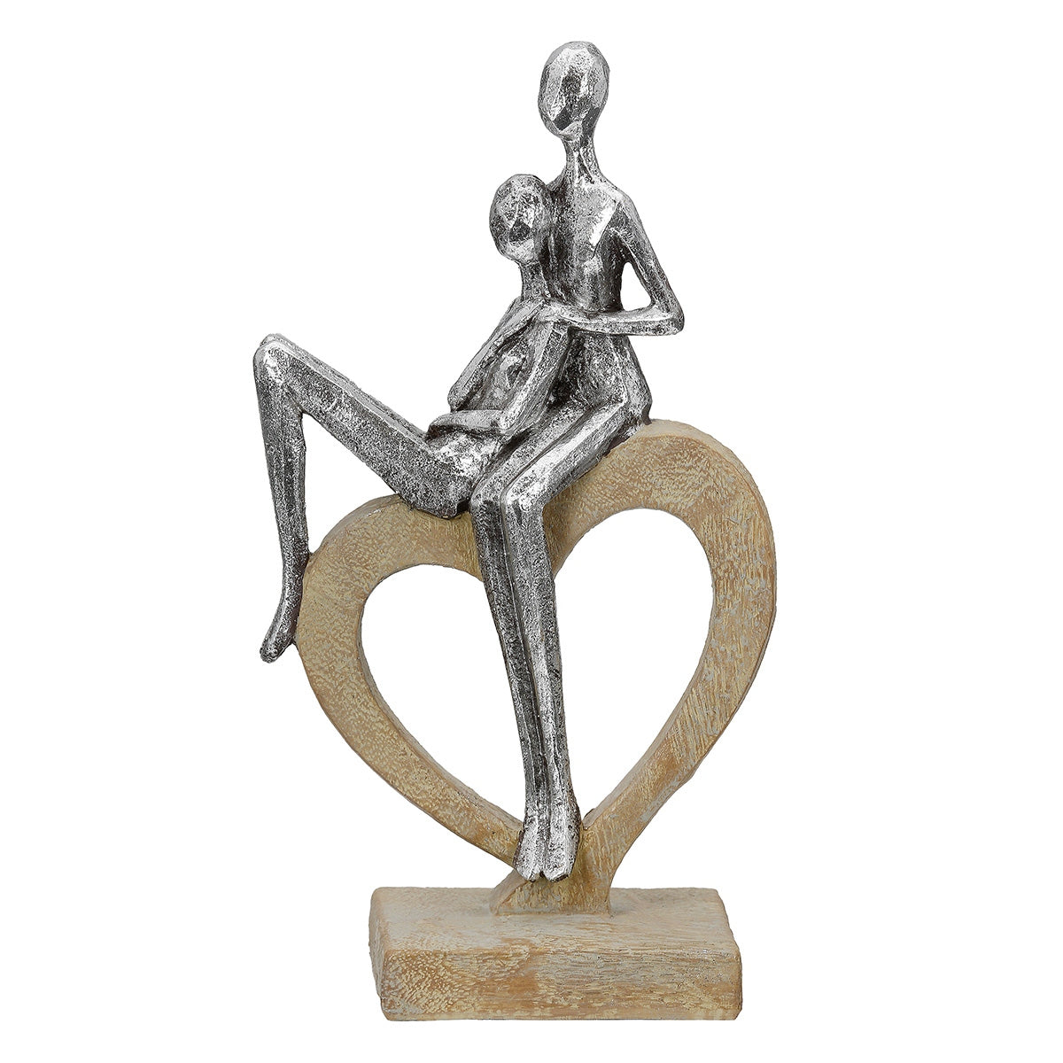 Γλυπτό Καρδιά "Aroha" Couple Motif Πολυρεζίνη Brown Ασημένιο PU 14x7x26cm - Hippiehome.gr