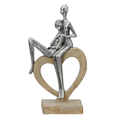Γλυπτό Καρδιά "Aroha" Couple Motif Πολυρεζίνη Brown Ασημένιο PU 14x7x26cm - Hippiehome.gr